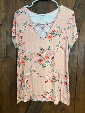 Lovely Melody Blush Pink Floral Crisscross V-Neck Top